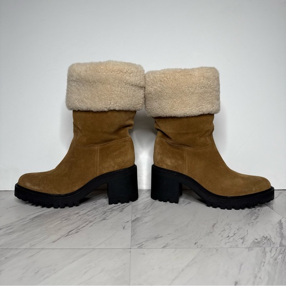 Marc Fisher Lug Sole Brown Suede Fur Cuff Boot 11M - Picture 8 of 16